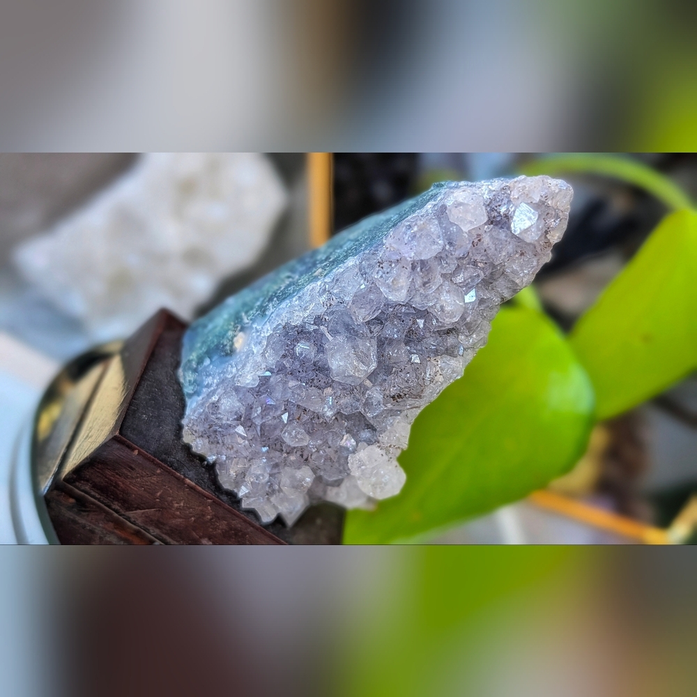 Amethyst Agate Crystal Cluster on Wood Stand